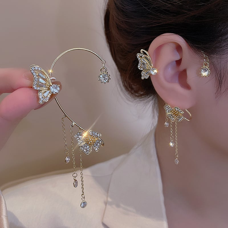 Butterfly Flower Tassel Earrings – Shiny Zircon Sparkle