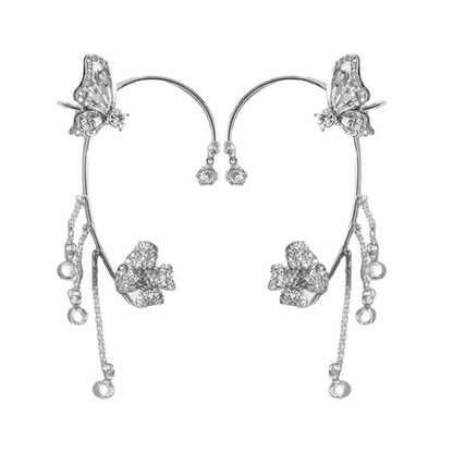 Butterfly Flower Tassel Earrings – Shiny Zircon Sparkle